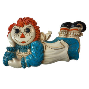 Vintage 1977 Raggedy Ann Wall Hanging Plaque Homco Style Blue Dress Nursery Deco